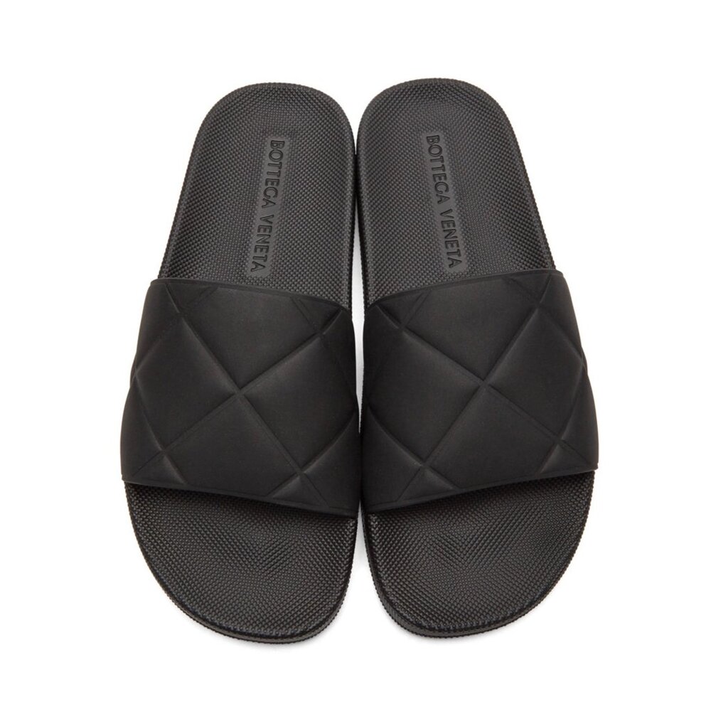 BOTTEGA VENETA Matt Rubber Slider Sandals Black Size36